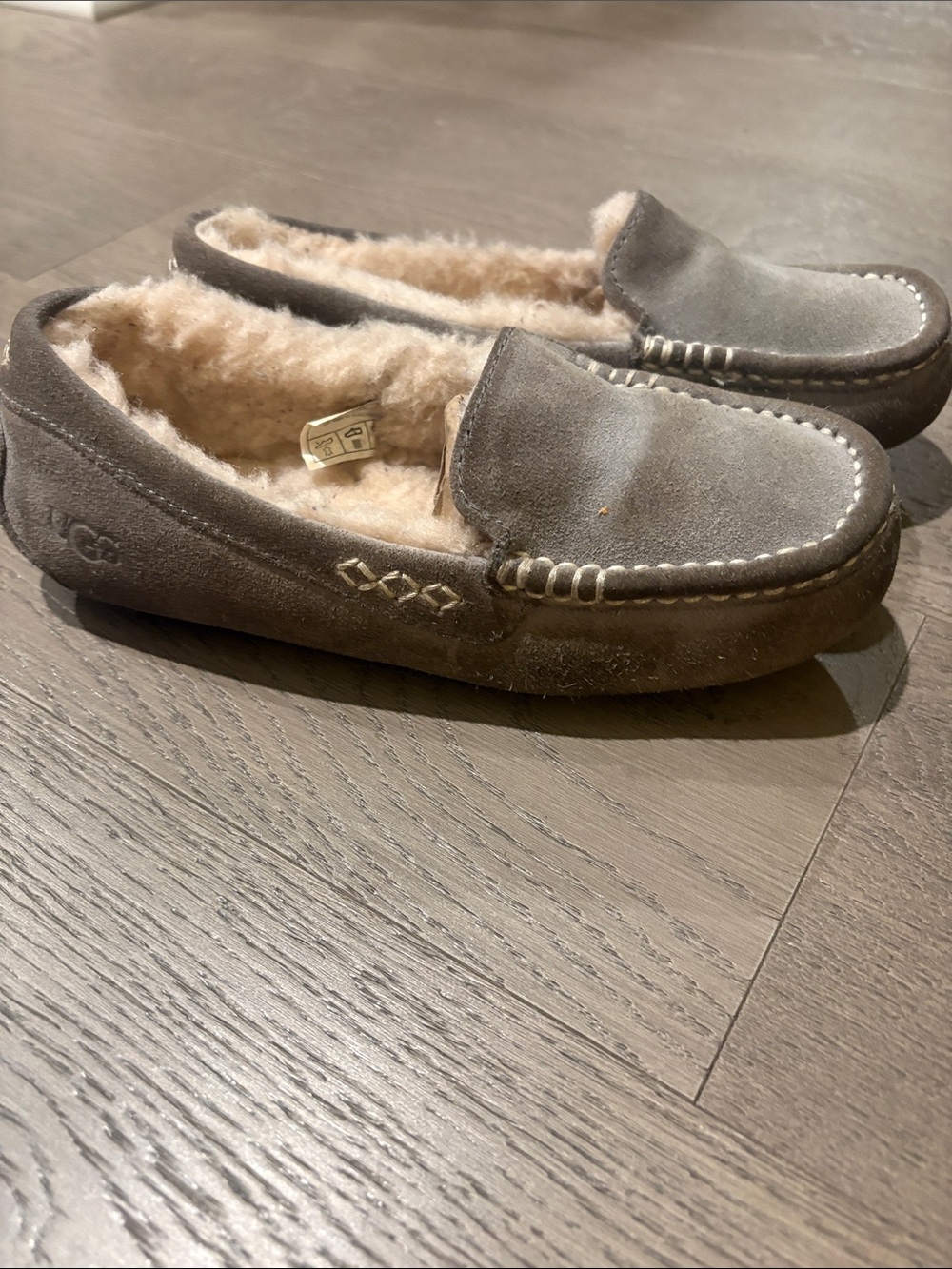 UGG Brown Suede Moccasin Slippers with Shearling Lining